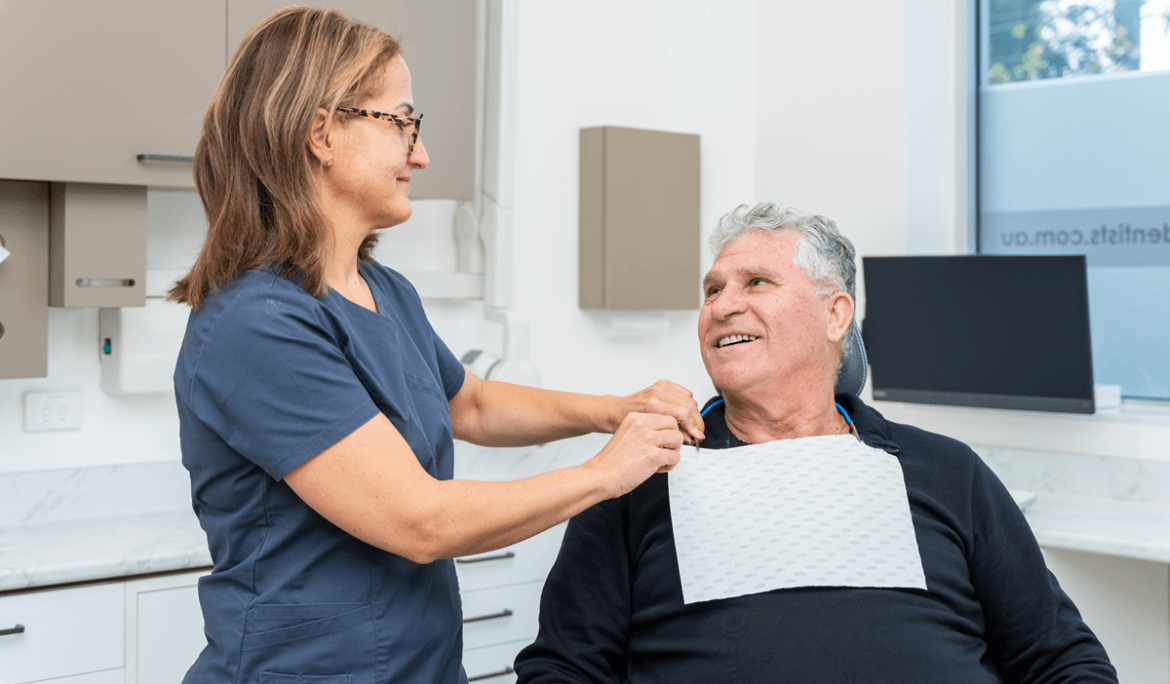 Patient at one of his regular dental check-ups