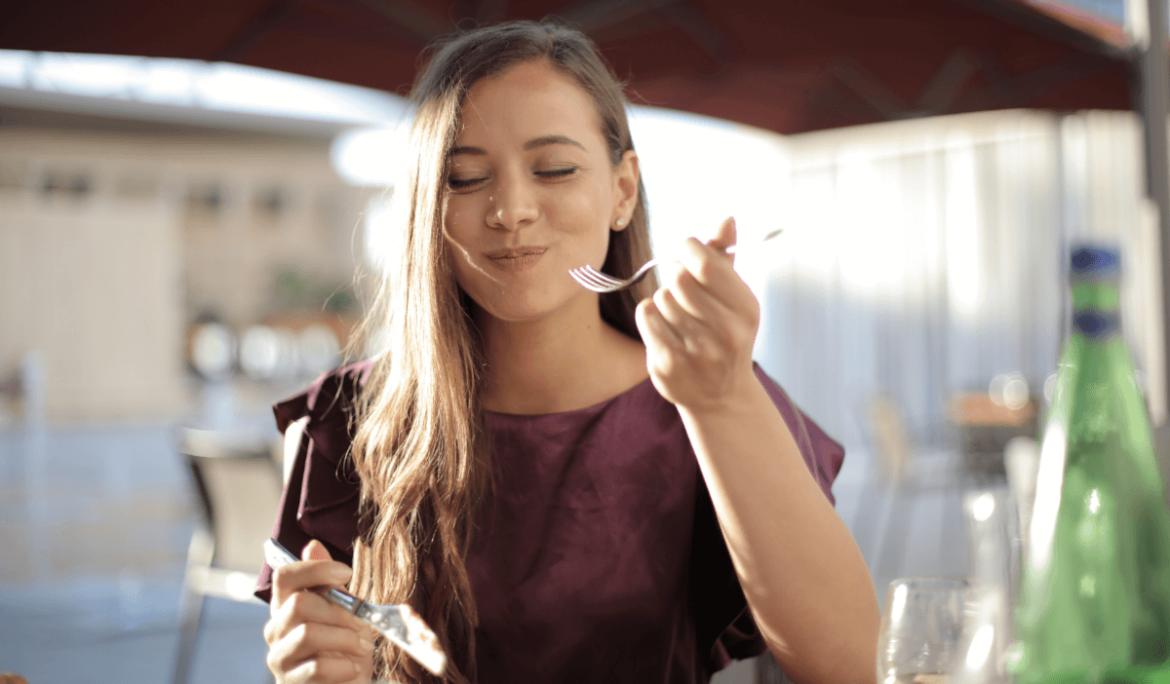 Woman about to eat a salad